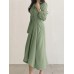 Solid Buckle Irregular Lapel Long Sleeve Button Down Shirt Dress