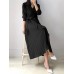 Solid Cross Front Tie Pleated Long Sleeve Lapel Shirt Dress