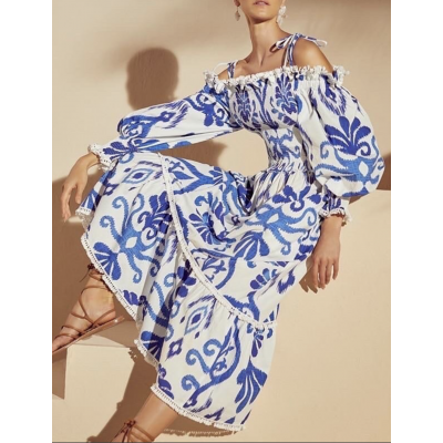 A unique blue and white dress that shows off your personality HF1814-02-04 A unique blue and white dress that shows off your personality HF1814-02-04