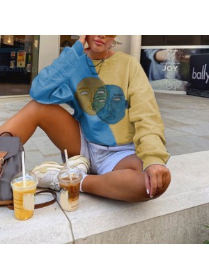 Retro Mask Loose Casual Long sleeved T-shirt HF3110-03-03