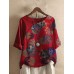 Women Geometric Floral Print Patchwotk Vintage Short Sleeve T  Shirts