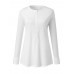 Women Solid Color Half Button Cotton Casual Loose Long Sleeve T  Shirt