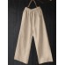 Women Casual Solid Color Button Split Cuffs Elastic Waist Wide Leg Pants With Pocket