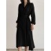 Solid Buckle Irregular Lapel Long Sleeve Button Down Shirt Dress