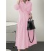 Stripe Print Lapel Long Sleeve Button Elastic Waist Shirt Dress