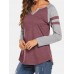 Women Casual Raglan Sleeve V  Neck Plus Size Patchwork T  shirts