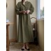 Solid Button Puff Long Sleeve Loose Casual Shirt Dress