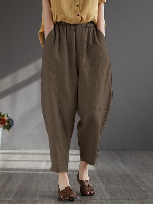 Women 100  Cotton Wide  Legged Solid Color Harlan Casual Pajamas Ninth Pants