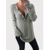 Women Solid Color Half Button Cotton Casual Loose Long Sleeve T  Shirt