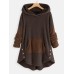 Contrast Color Splice Irregular Hem Hooded Fleece Sweatshirt Coats