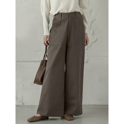 Women Casual Basic Solid Color Loose Wide Leg Pants With Pocket