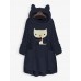 Cat Embroidery Hooded Pocket Irregular Hem Fleece Casual Sweatshirt