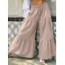 Casual Solid Elastic High Waist Pleated Stitching Wide Leg Pants For Women