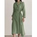 Solid Buckle Irregular Lapel Long Sleeve Button Down Shirt Dress