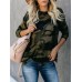 Women Leopard Print Slit Zipper Hem Long Sleeve Casual T  Shirts