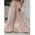 Casual Solid Elastic High Waist Pleated Stitching Wide Leg Pants For Women