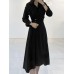 Solid Buckle Irregular Lapel Long Sleeve Button Down Shirt Dress